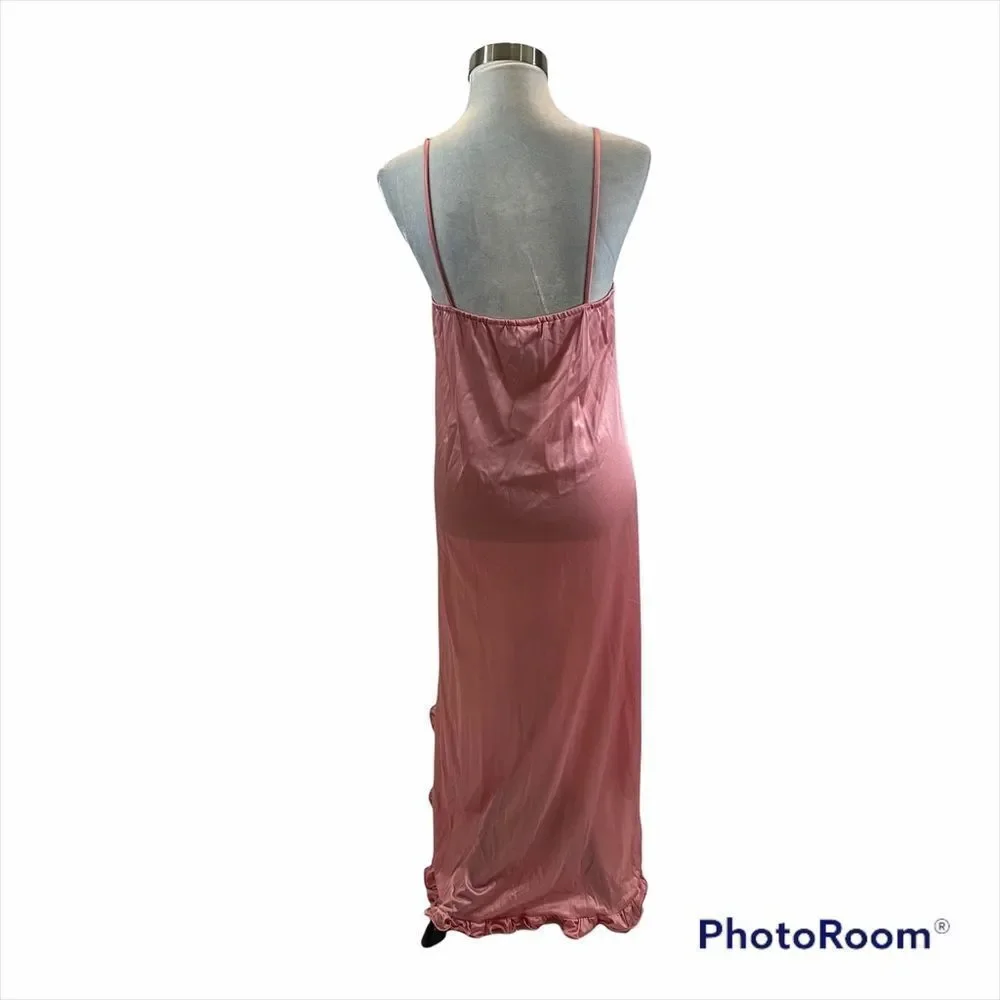Ladies Vintage Berkleigh‎ Juniors Pink Maxi Length Nightgown Lace V Front Small